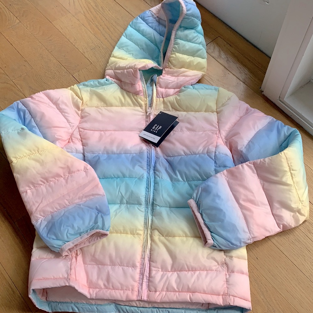 Girls rainbow pastel puffer jacket
